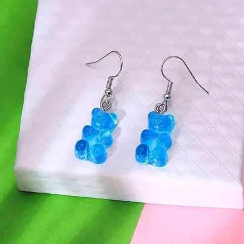 🆕Blue Candy Gummy Bear Dangle Earrings Blue