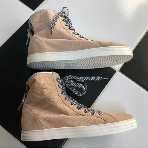 Hogan High Top Sneakers Rebel Tan Suede Snakeskin Polka Dot Laces Neutral 37.5 Size 7.5