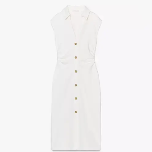 ZARA NWT  Pique Dress- Sz Small in Oyster White, Sleeveless and Gold Buttons