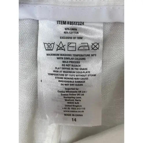 New Ellen Reyes Straight Leg Pant Womens 14 White Linen Blend Casual Tie Belt