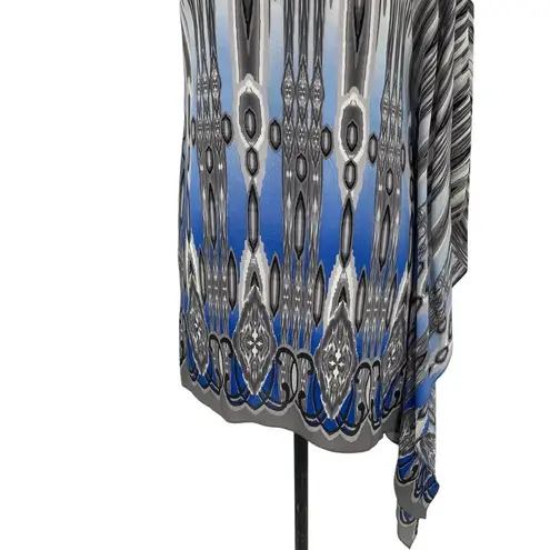 Jay Godfrey Paradis Silk One Shoulder Aztec Print Mini Dress Gray Blue Size 6