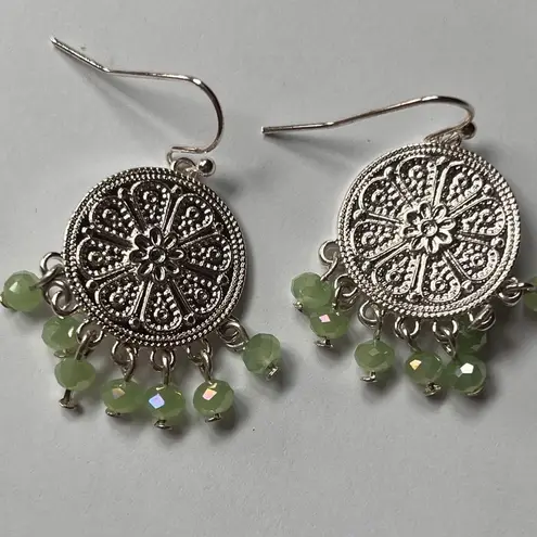 Periwinkle by Barlow Bohemian Drop Earrings – Pale Green Beads Silver