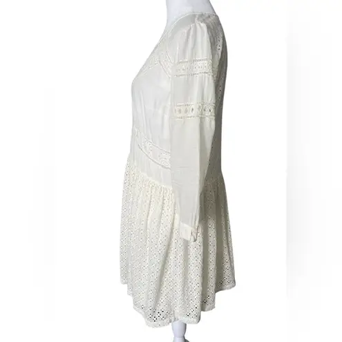 Ba&sh cream lace Pleated 3/4 Sleeve summer cotton Mini Dress