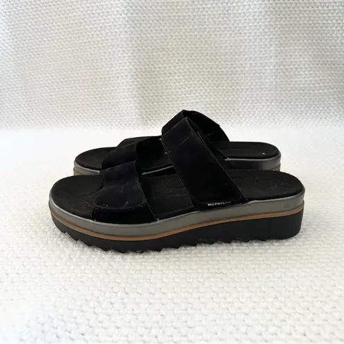 Mephisto Dania Black Suede Double Strap Velcro Platform Comfort Sandals Slide 40 Size 9