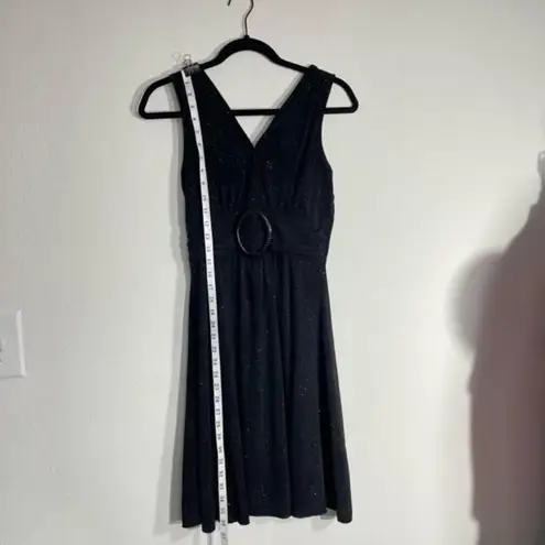 Star Vixen Black Silver Shimmer Flower Retro A Line Dress Size Medium