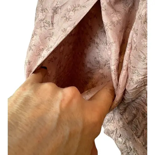 Coach Dress Women 10 Pink Silk Floral Print Ruffle Front Gathered Yoke Midi