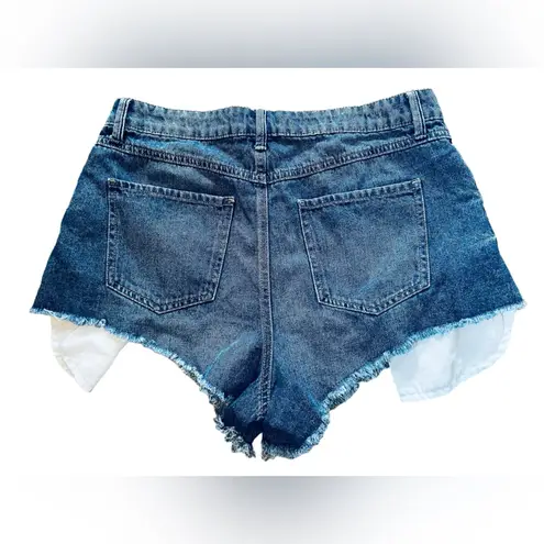 Sincerely Jules Blue Distressed Deconstructed High Hip Mini Raw Hem Denim Shorts