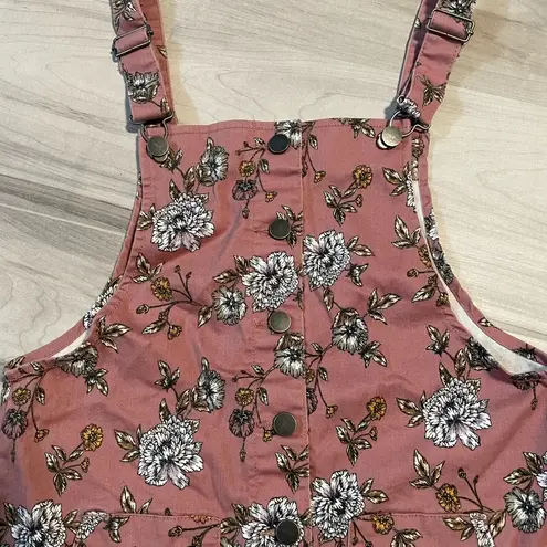 SO Juniors'  Pinafore Pink Floral Jumper/Dress- Size Medium