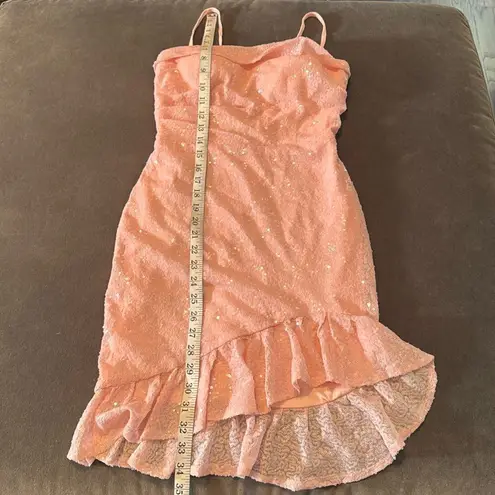 Women’s Pink Sequined Short Homecoming Party Dress Ruffle Hem CorsetBack Size 4