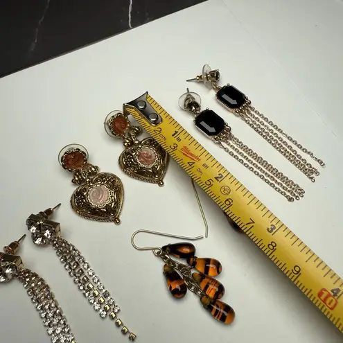 Dangle Drop Pierced Earrings Bead Enamel Rhinestone Mixed Variety Lot Of 4