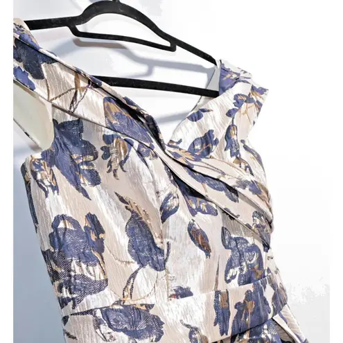 Oleg Cassini Brocade Off the Shoulder High Low Dress 6 Formal Floral Stunning Blue