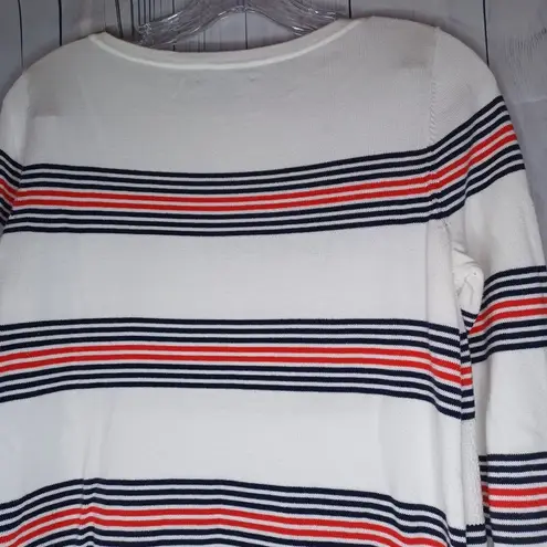 Tommy Hilfiger  White Striped Nautical Preppy  Long Sleeve Lightweight Sweater
