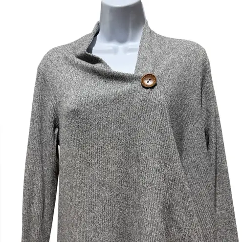 Bobeau One Button Asymmetrical Wrap Cardigan Gray Size M