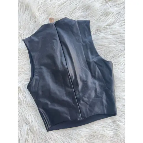 SKIMS Faux Leather Crew Neck Cropped Top Onyx Size Medium