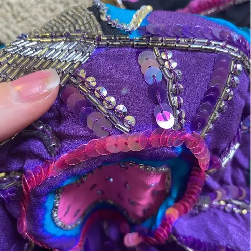 Authentic Vintage Lillie Rubin silk sequin beaded geometric abstract blouse 1980 Purple