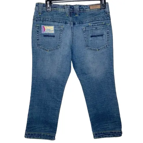 Crest Jeans being stitch racing patches extra short light wash jeans size 5 / 6 Blue