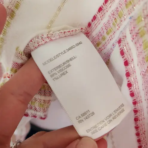 Tribal Fuchsia White Embroidered Vertical Stripe Tie Waist Blouse Size Large