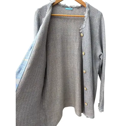 J. McLaughlin Woven Fringe Long Nan Cardigan Sweater Gray Size Large
