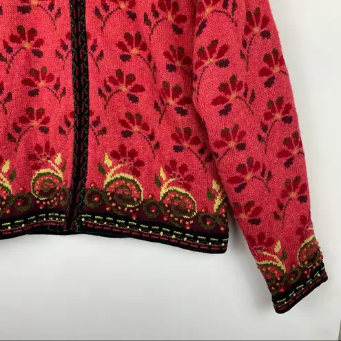 Icelandic Design Womens Zip Up Wool Textured Sweater Jacket Red Size M