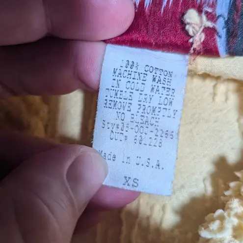 Vtg 1990s Scrap Work Yellow Pink Cotton Terry Floral Pattern Button Up Top Sz XS