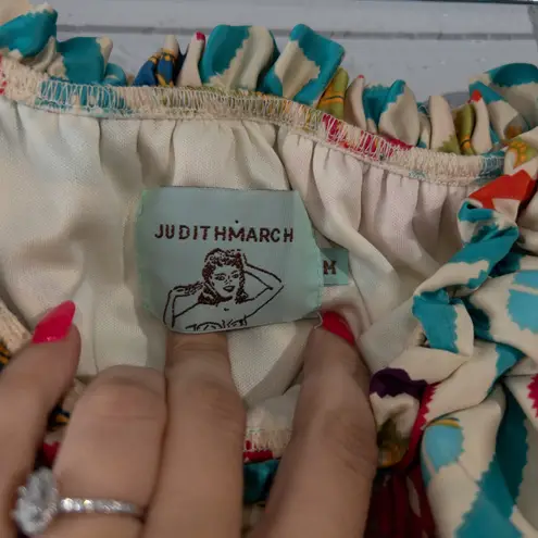 Judith March Cream Multicolored Bird Print Strapless Dress Size Medium