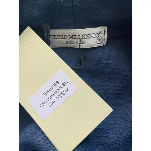 Terzo Millennio Blue Linen Shorts Sleeve Button Front Top NEW Size Small
