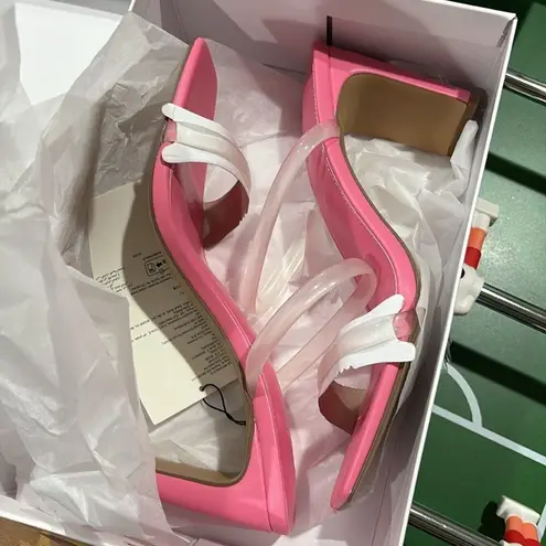 The Drop Women's Pink/Clear Avery Square Toe Two Strap High Heeled Slide Size 9 Pink thumbnail 4