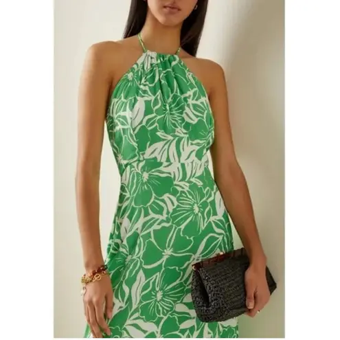 Faithfull the Brand Faithful the Brand Dress Womens X Large Green White Floral Taormina Midi Halter