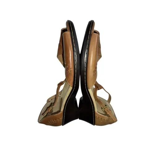 Softspots Tan Leather Peep Toe Slingback Wedge Sandals Women’s 11W Comfort Brown Size 11