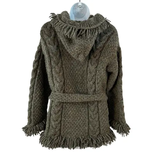 Sisandina Handicrafts 100% Wool Chunky Cable Small Cardigan Gray Fringe Ecuador
