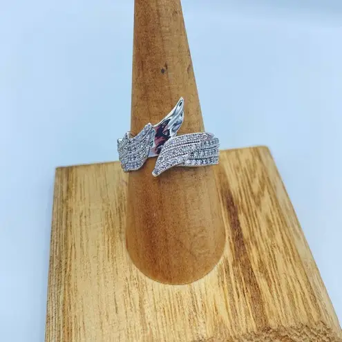 Angel Wings Pave Set CZ Sterling Silver Ring Size 8