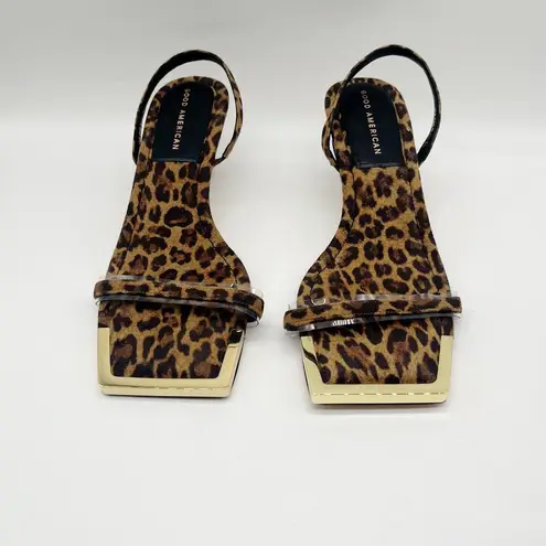 Good American  Leopard Square Toe Slingback Kitten Heel Sandals Size 7.5