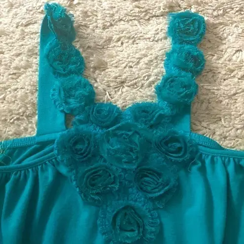Celebrity Pink  turquoise green halter top/dress. Handmade flowers . Size Large.