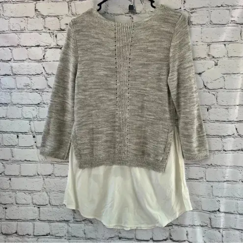 Moth Anthropologie Mixed Media Sweater Blouse Gray and White Size‎ Medium