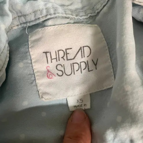 Thread and Supply  Denim Henley Shirt XS Polka Dot Light Blue Preppy Boho Chic Dots