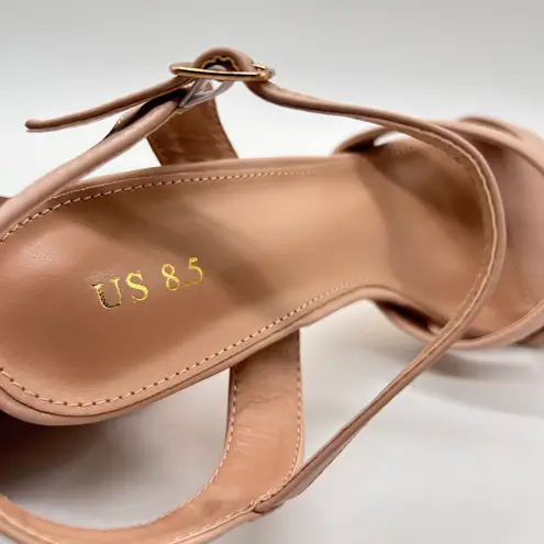 Allegra K NEW Heels Sandals Womens 8.5 Tan Ankle Strap Criss Cross Kitten Heel