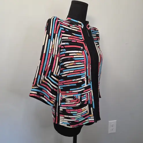 Ming Wang Small Pink Black Artistic Cardigan Jacket Sweater Zip Up Wearable Art