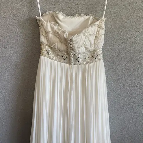 Jasmine Couture Strapless Wedding Dress Pleated Skirt Size 8 Sequins Beaded White