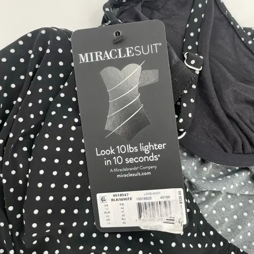 MiracleSuit Tankini Top Size 12 Pin Point Love Knot Black White Polka Dot NWT
