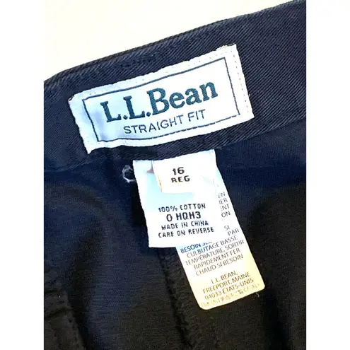 L.L.Bean  Pants Womens 16 Regular Straight Fit Flat Front 100% Cotton Dark Blue