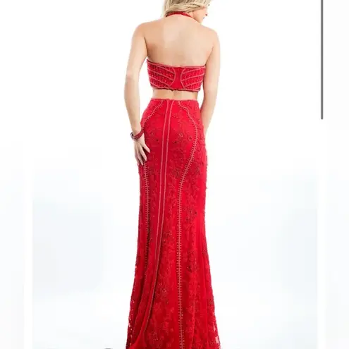 Red Beaded Rachel Allan Long Prom Dress Size 6