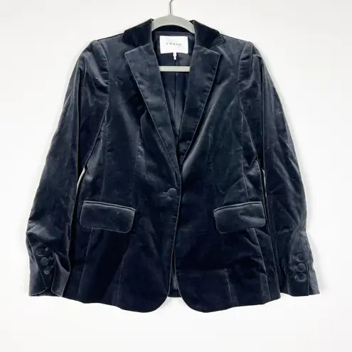 Frame  Denim Classic Velvet Velour One Button Collared Blazer Jacket Charcoal 2