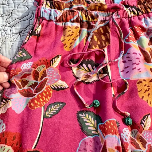 Farm Rio Violetta Floral Cropped Drawstring Pull On Trousers **Flawed ~ XS 💛