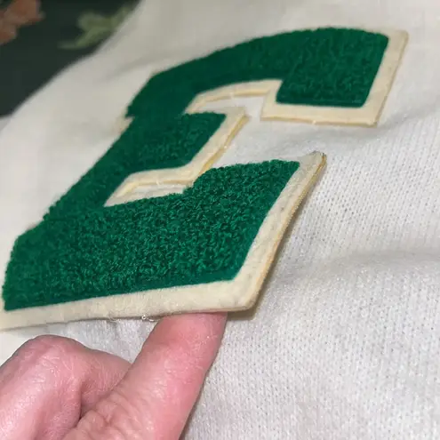 Vintage Cheer Letterman’s Sweater E College Sports Team E Green V Neck sweater Size M