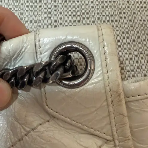 YSL Saint Laurent Niki Medium Flap Shoulder Bag in White Crinkled Leather