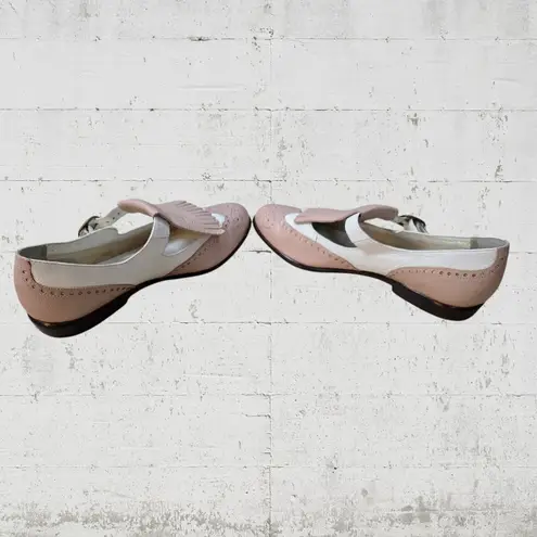 90s Vintage White Mauve Pink Kiltie Wingtip Leather Mary Jane Loafers Size 6.5