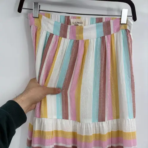 l*space L* revolve Bondi Metallic Striped High Rise boho Pull-On Maxi Skirt small