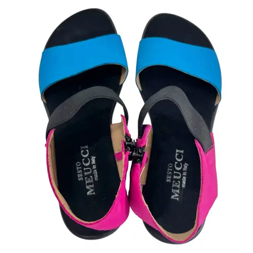 SESTO MEUCCI Eirlys Sling Back Sandals Blue Pink Soft Nubuck Italy Size 9