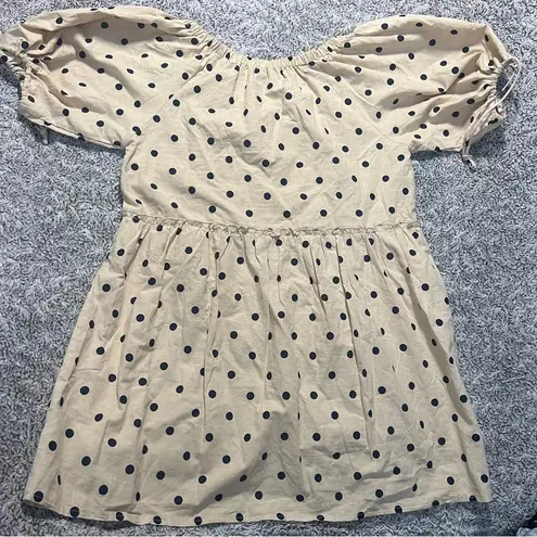 Petal and Pup  Beige with Navy Blue Polka Dots Mini Tunic Dress Size 6