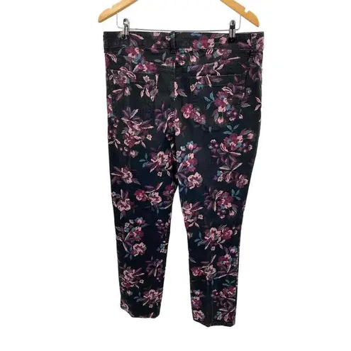 Bandolino Amy Jeans Womens 14 Black Floral Print Cotton Straight Leg High Waist
